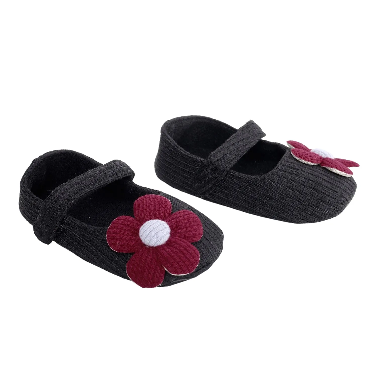 Floral Applique Black And Red Booties