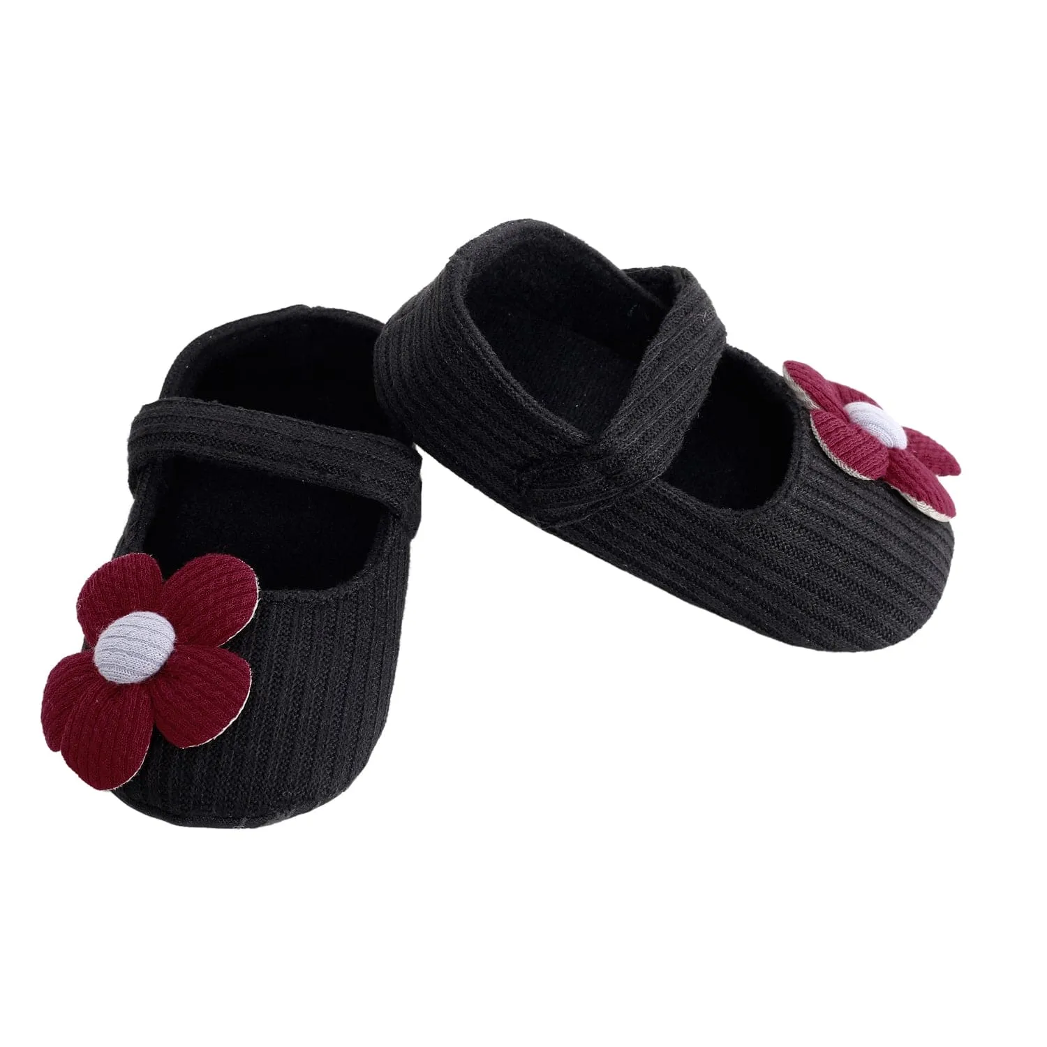 Floral Applique Black And Red Booties