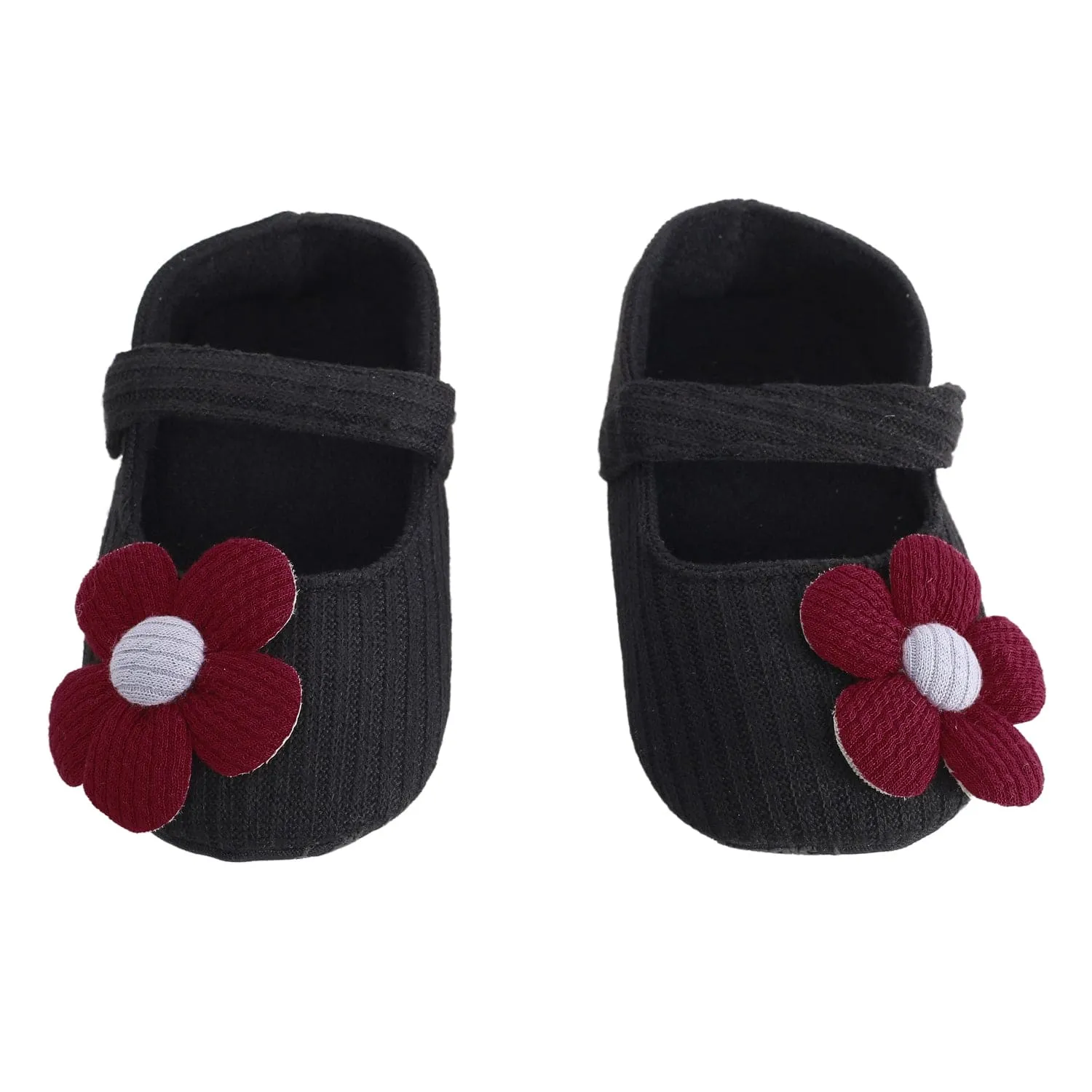Floral Applique Black And Red Booties