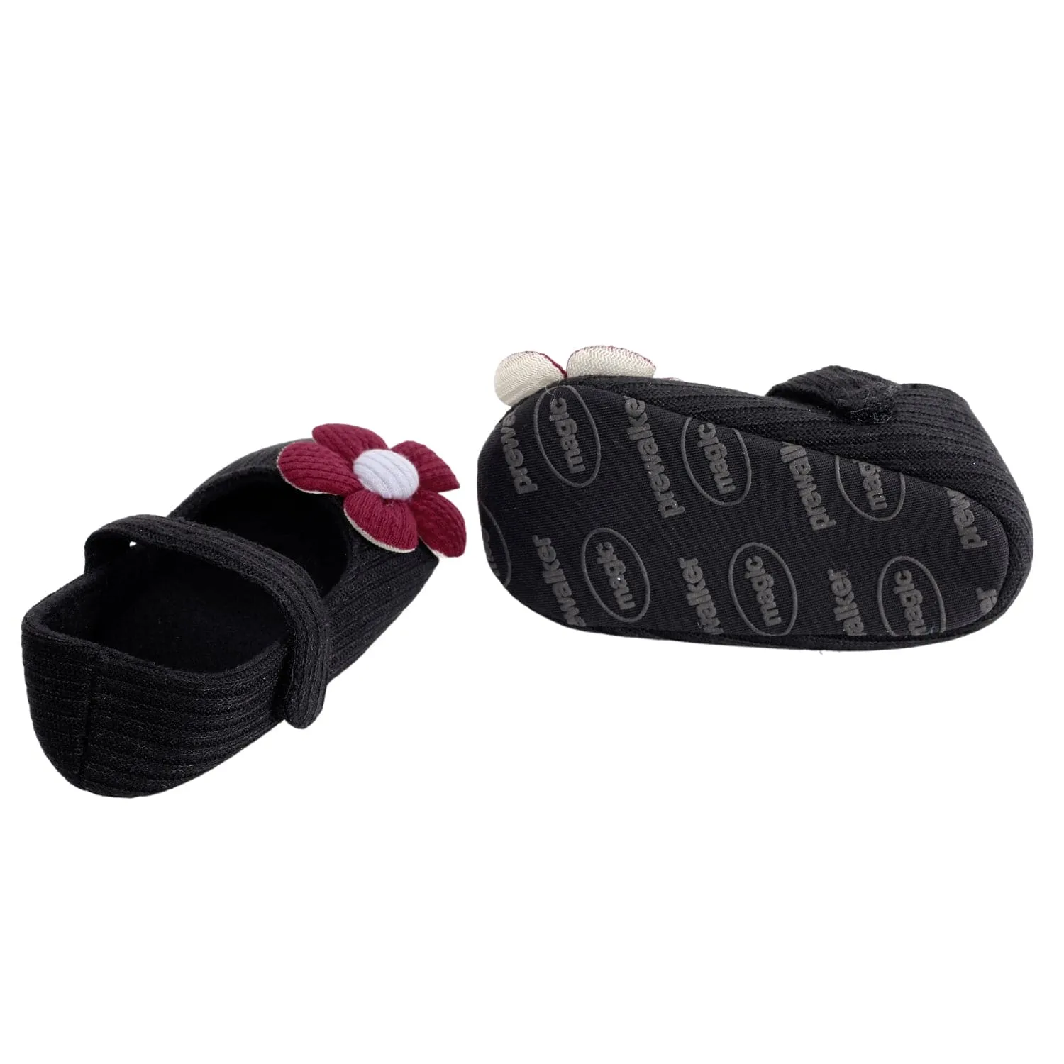 Floral Applique Black And Red Booties