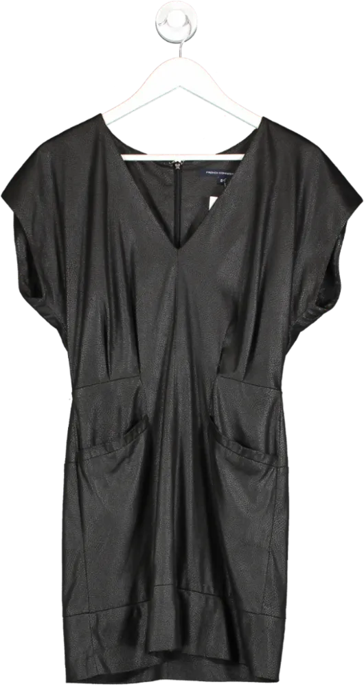 French Connection Black Suede Effect Mini Dress UK 6