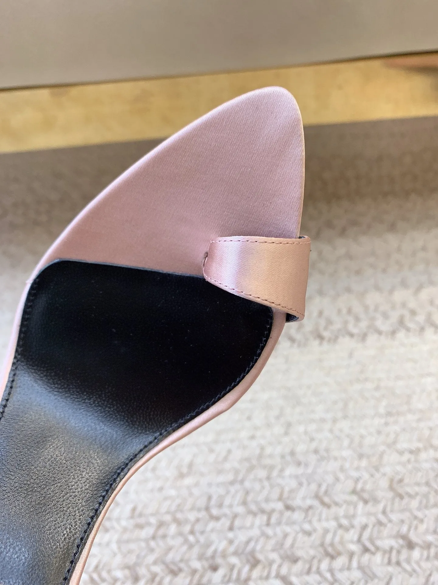 GAP CRYSTAL-BUCKLE SLIDE SANDALS IN LIGHT PINK SILK