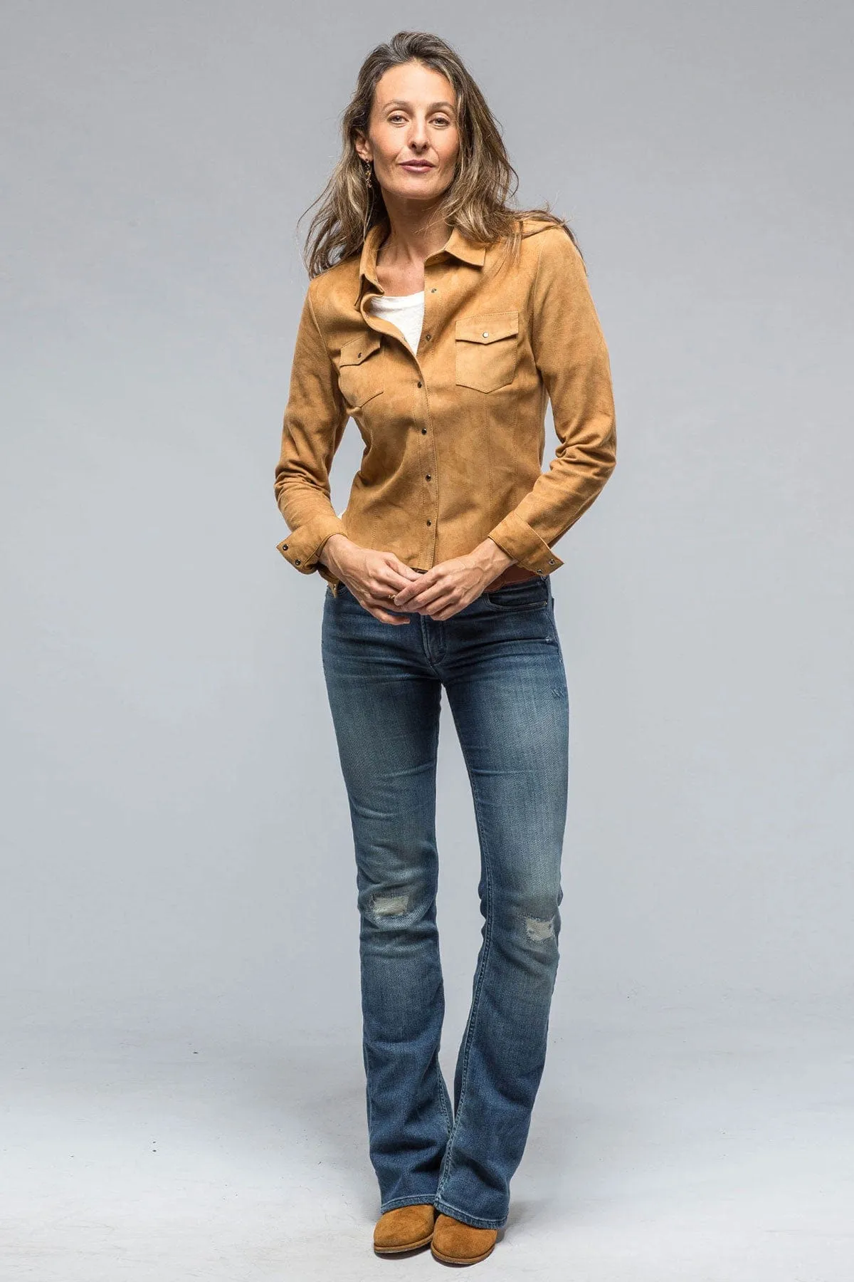 Giulia Suede Snap Shirt in Cognac
