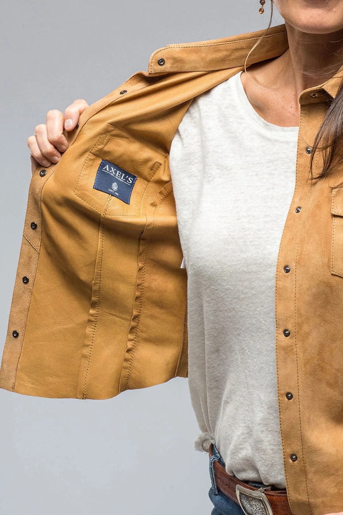 Giulia Suede Snap Shirt in Cognac