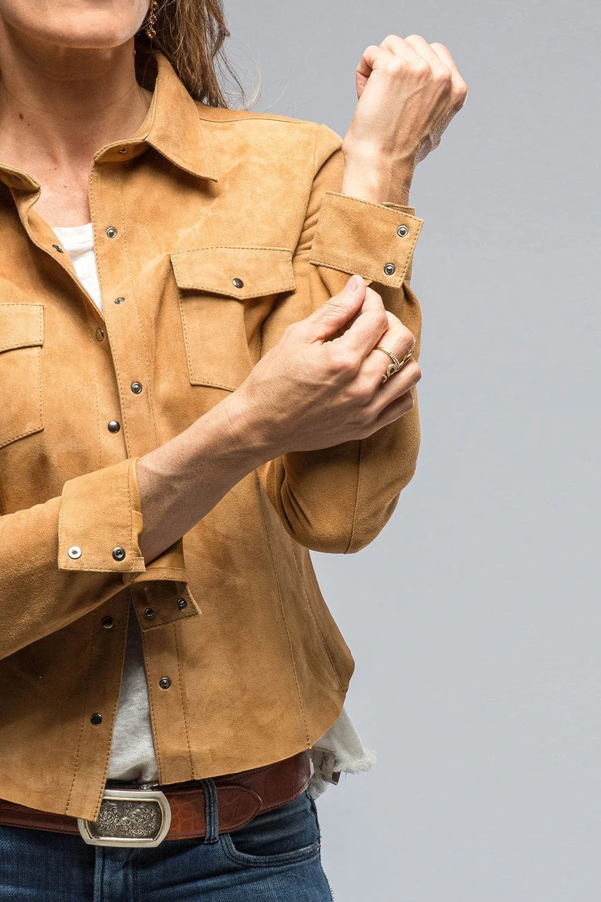 Giulia Suede Snap Shirt in Cognac