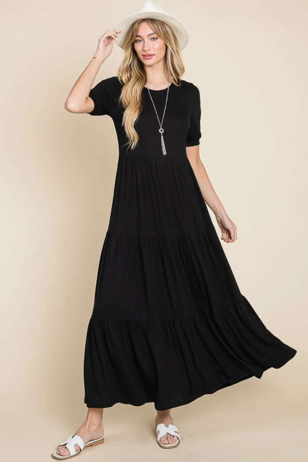Hazel Blues® |  BOMBOM Short Sleeve Tiered Maxi Dress