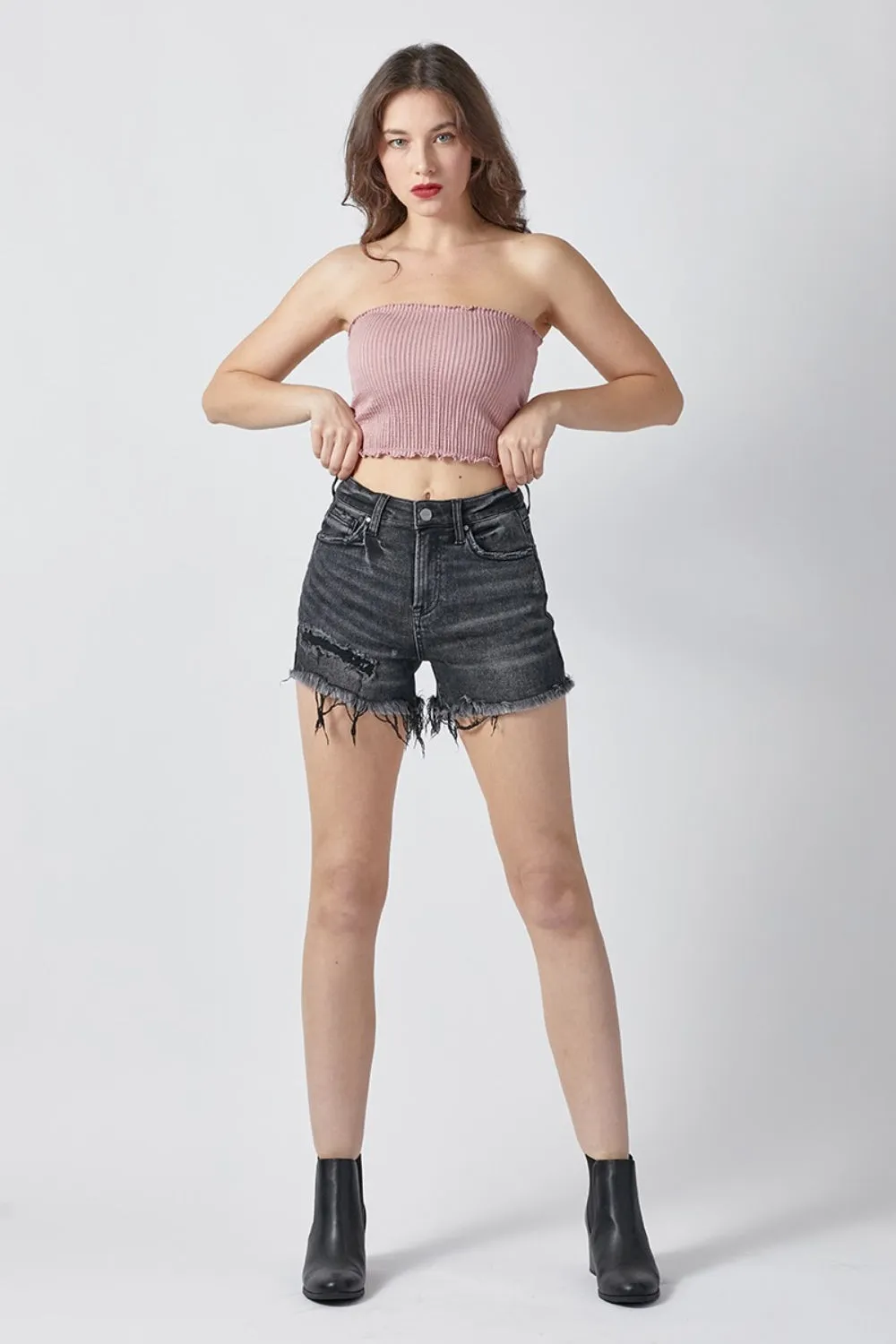 Hazel Blues® |  RISEN Raw Hem Denim Shorts with Pockets