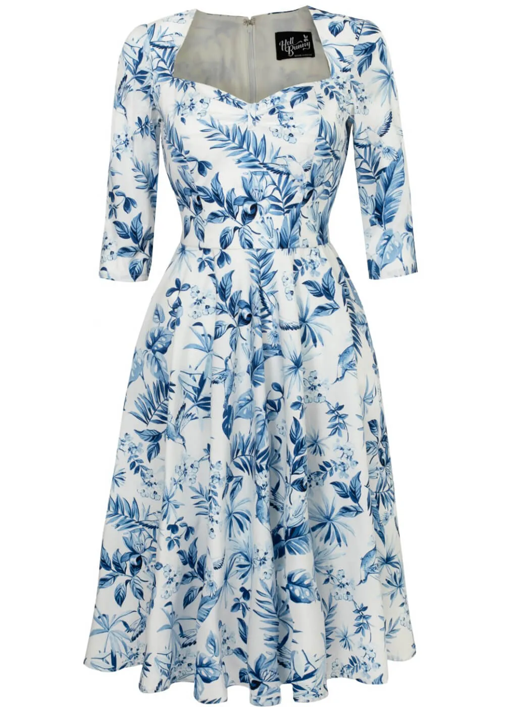 Hell Bunny Adeline Leaves 50's Swing Dress Blue
