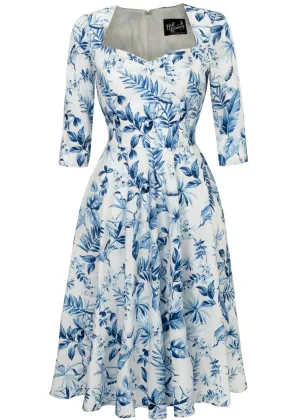 Hell Bunny Adeline Leaves 50's Swing Dress Blue