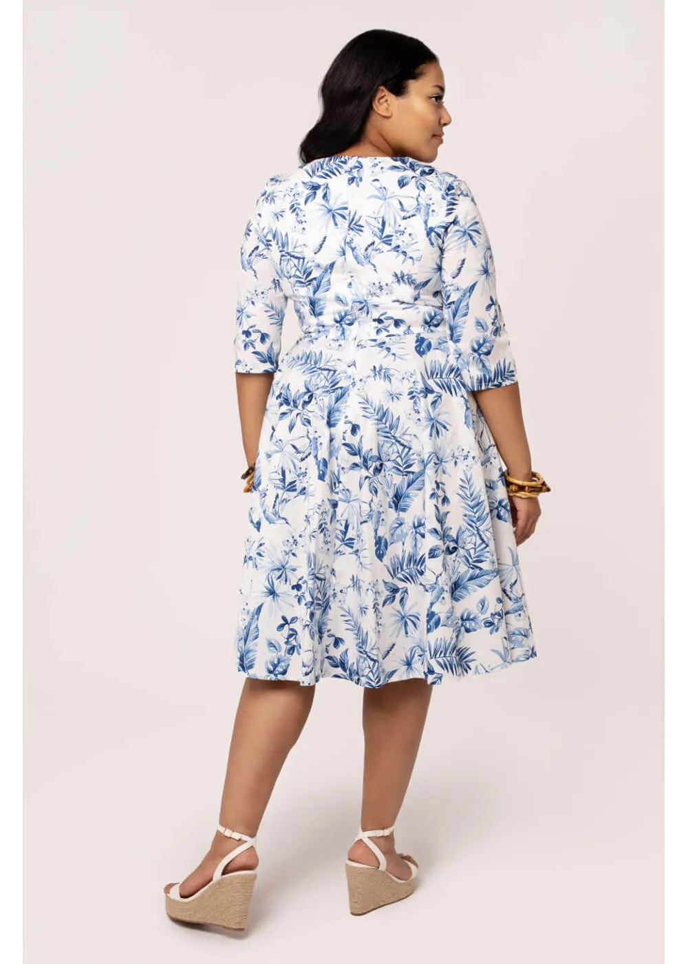 Hell Bunny Adeline Leaves 50's Swing Dress Blue