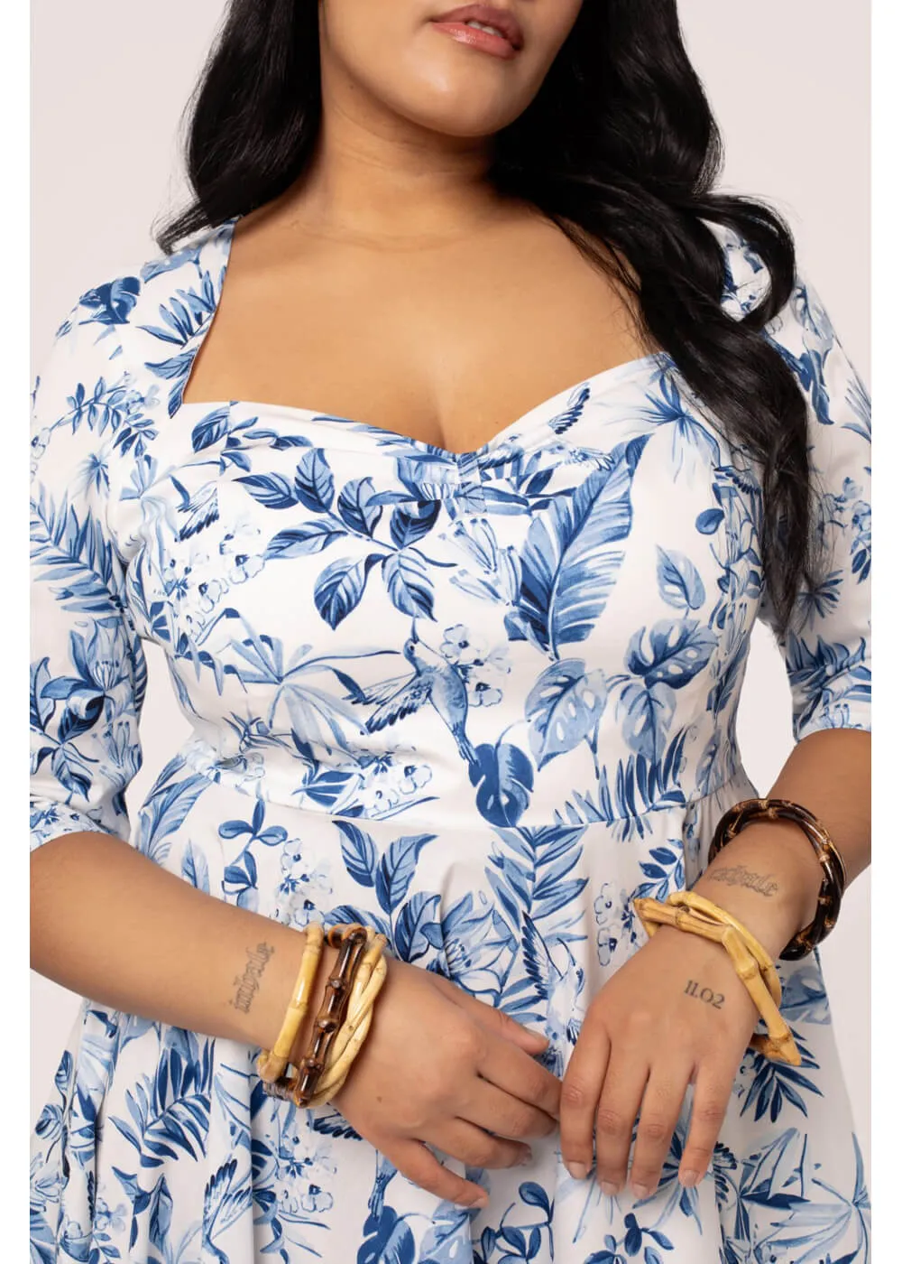 Hell Bunny Adeline Leaves 50's Swing Dress Blue