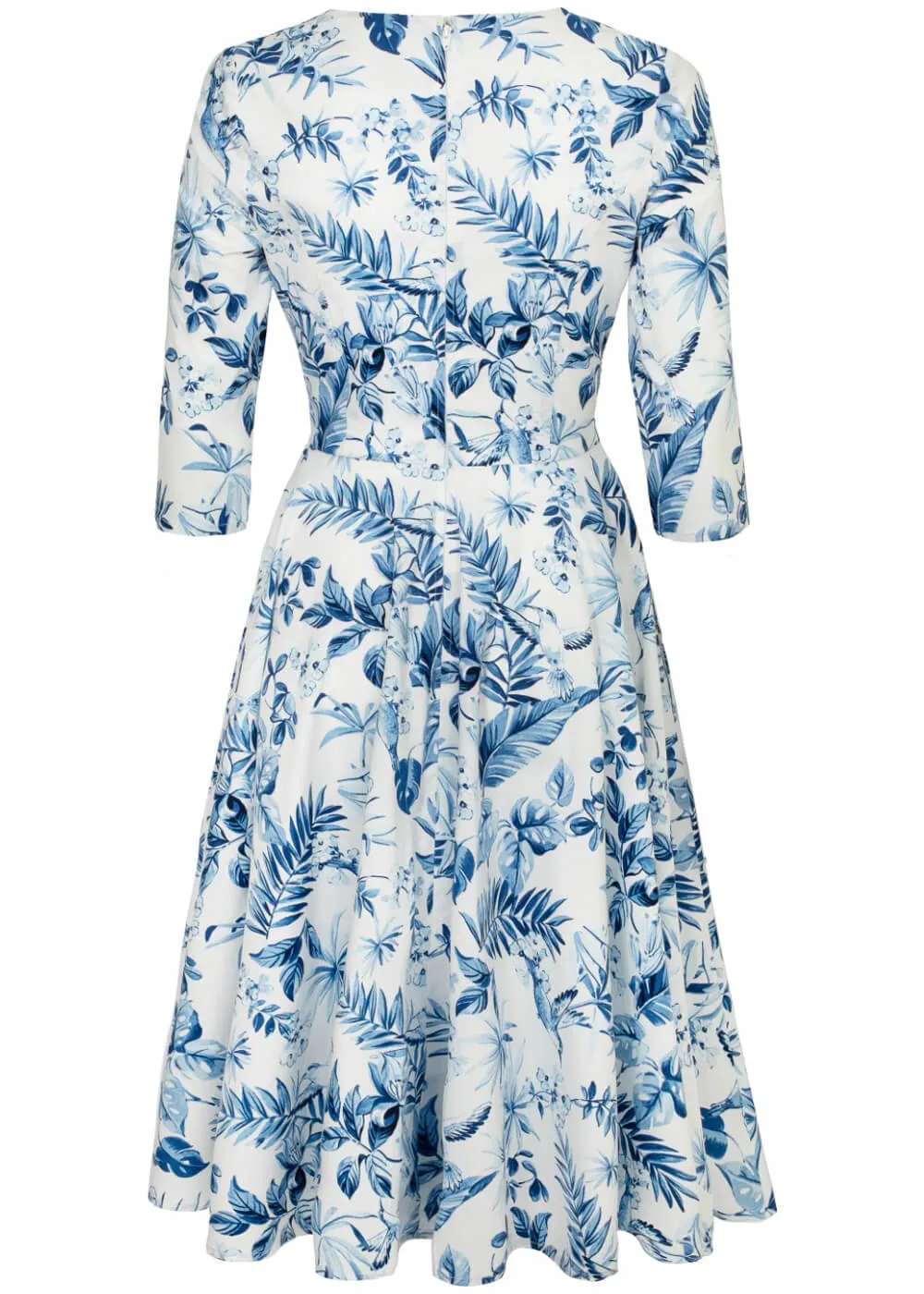 Hell Bunny Adeline Leaves 50's Swing Dress Blue