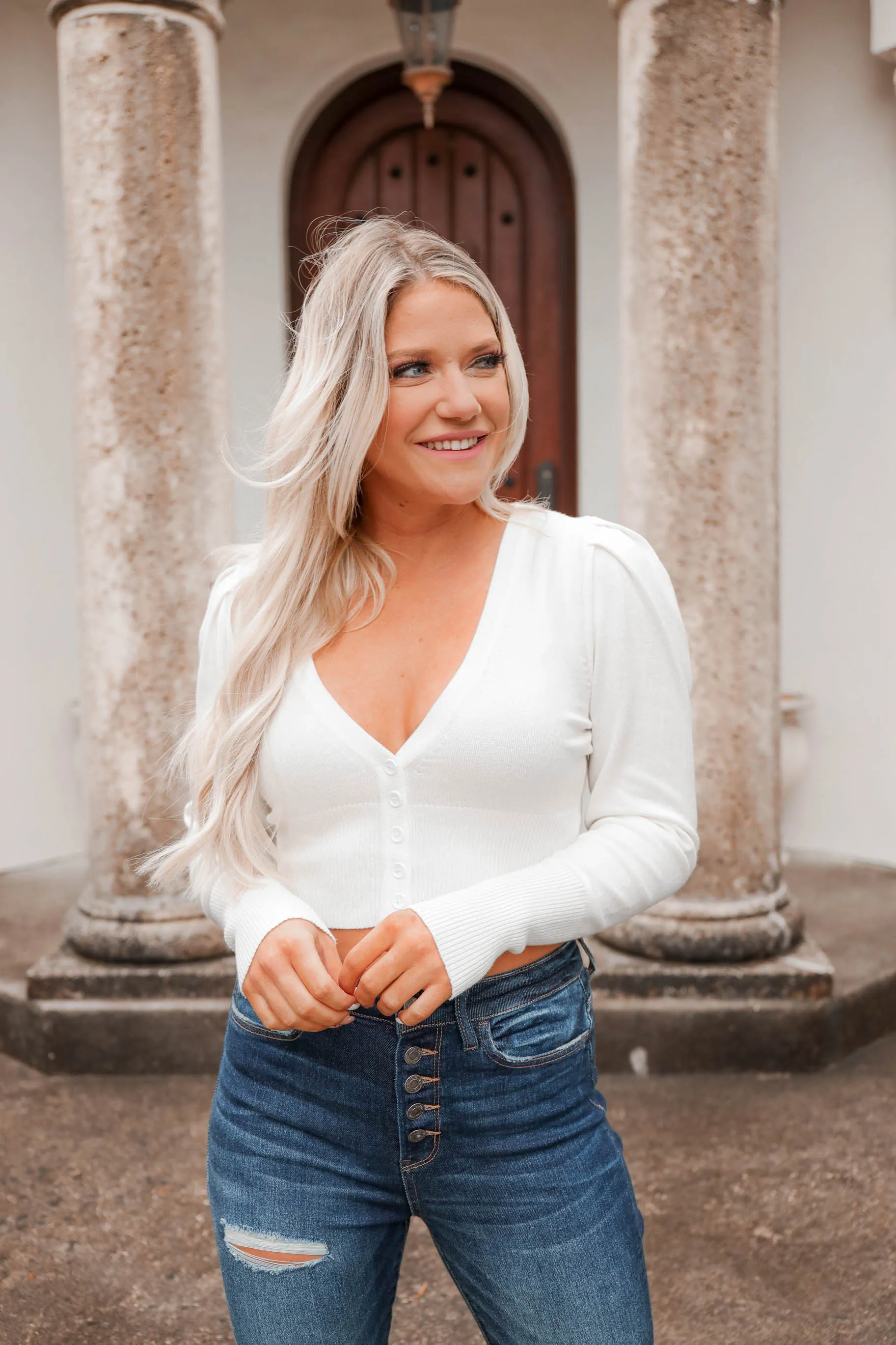Hello Spring V-Neck Cardigan - Off White