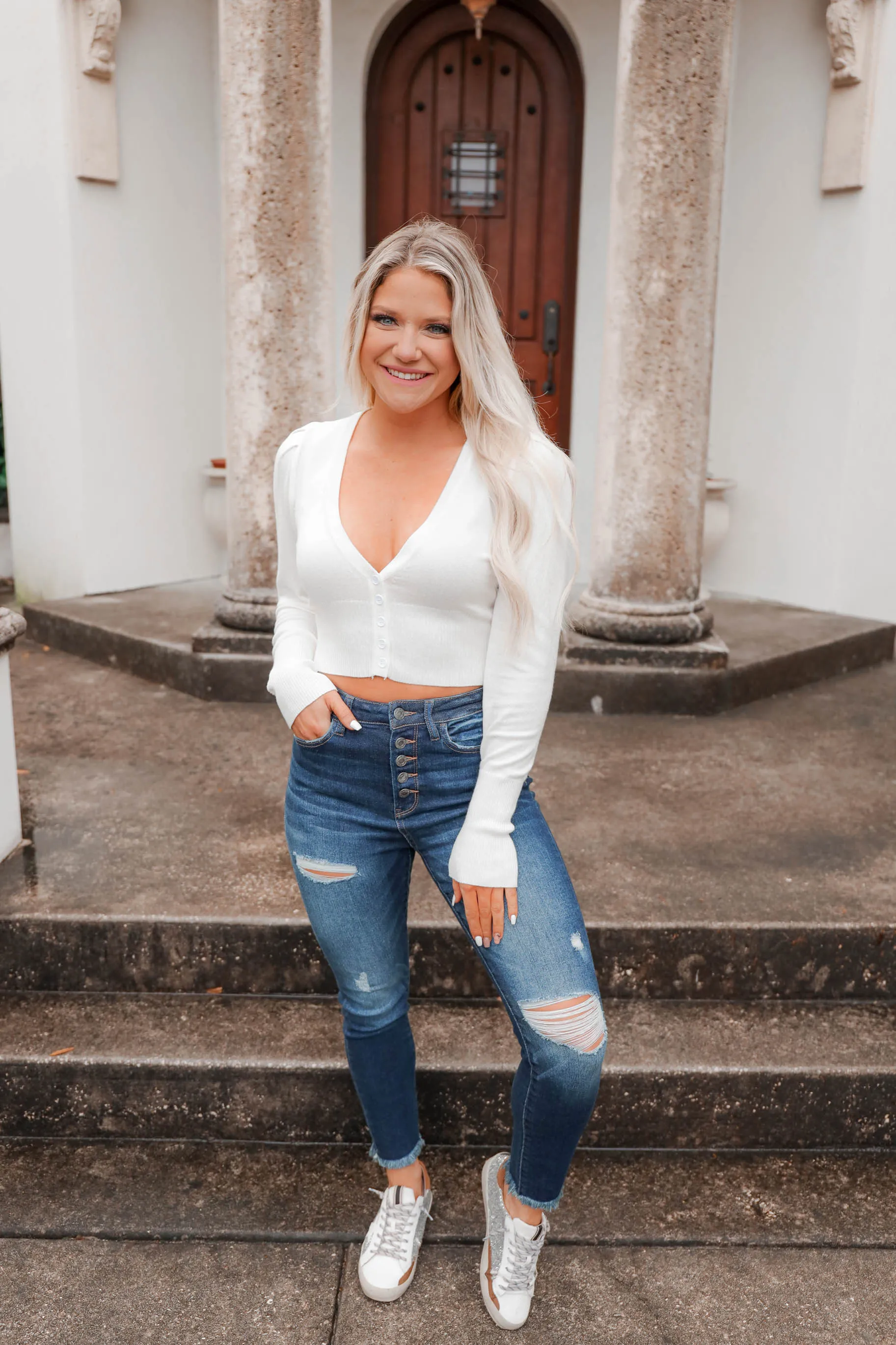 Hello Spring V-Neck Cardigan - Off White