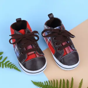 High Top Lace-Up Checked Stylish Sneaker Booties - Red