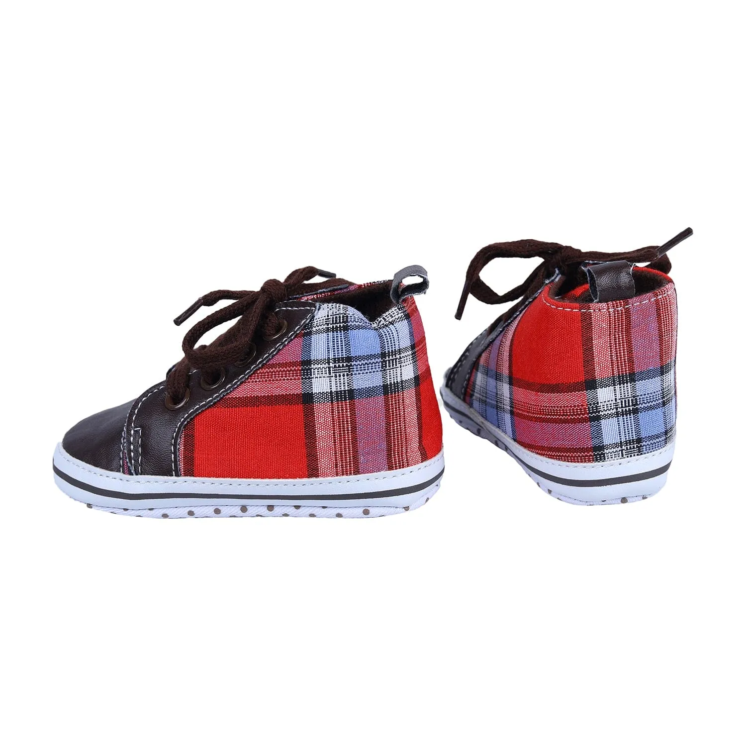 High Top Lace-Up Checked Stylish Sneaker Booties - Red