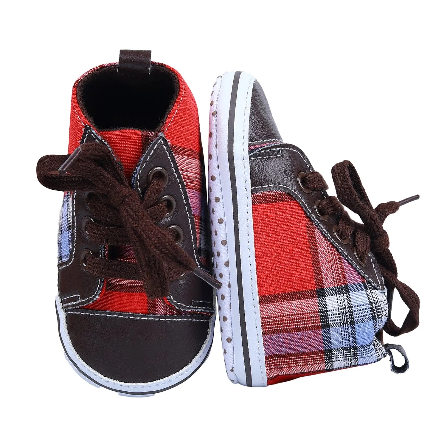 High Top Lace-Up Checked Stylish Sneaker Booties - Red
