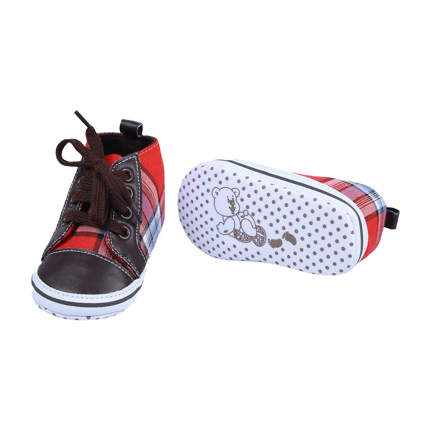 High Top Lace-Up Checked Stylish Sneaker Booties - Red