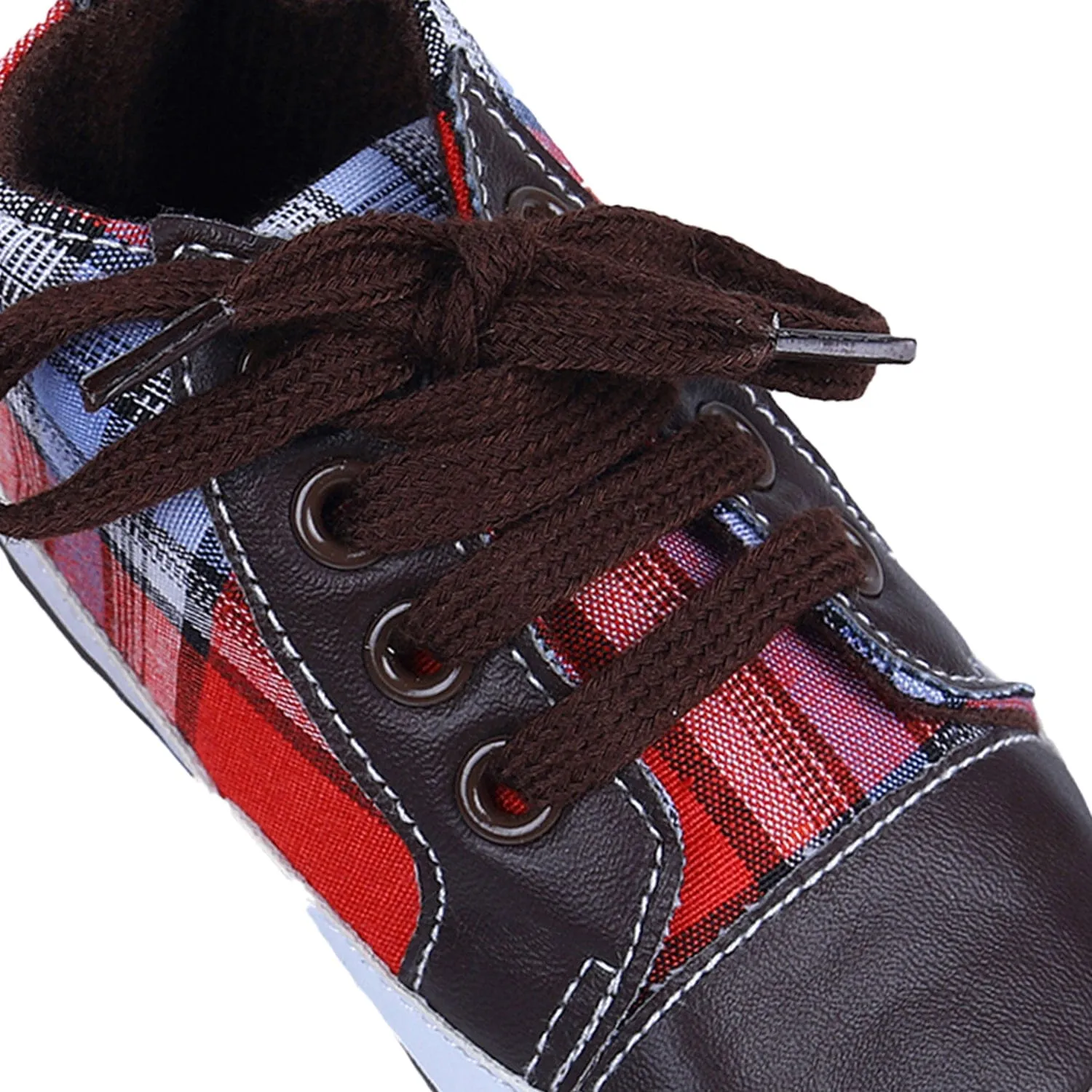 High Top Lace-Up Checked Stylish Sneaker Booties - Red