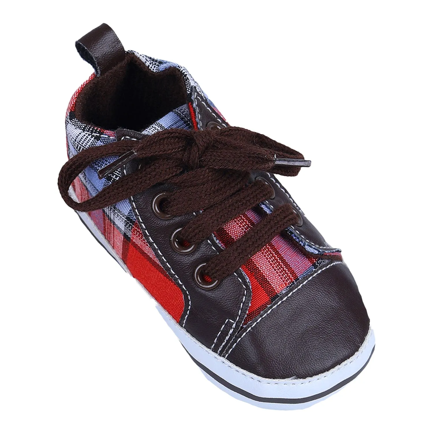 High Top Lace-Up Checked Stylish Sneaker Booties - Red