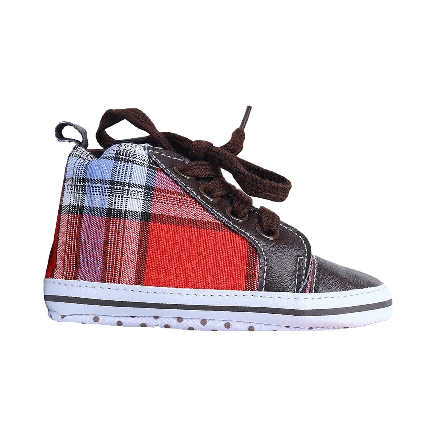 High Top Lace-Up Checked Stylish Sneaker Booties - Red