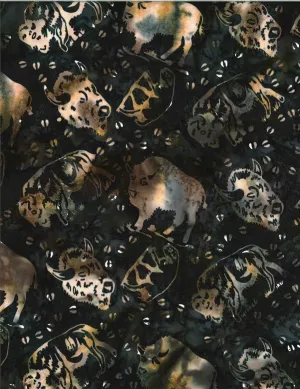 Hoffman Fabrics Blacklight Bison Buffalo Batik Fabric S2352-537-Blacklight