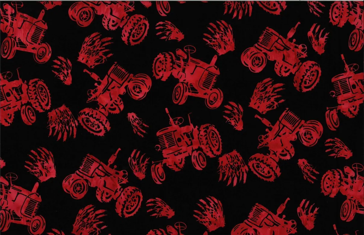 Hoffman Fabrics Red Farm Tractor Batik Fabric S2348-5-Red