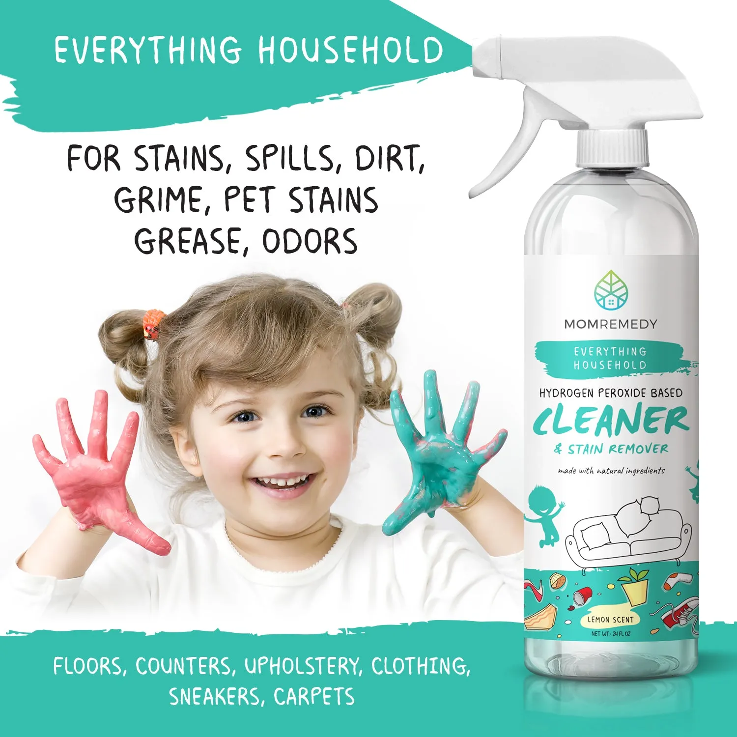 Hydrogen Peroxide based All-Purpose Cleaner & Stain Remover - 24oz Spray and 64oz Refill