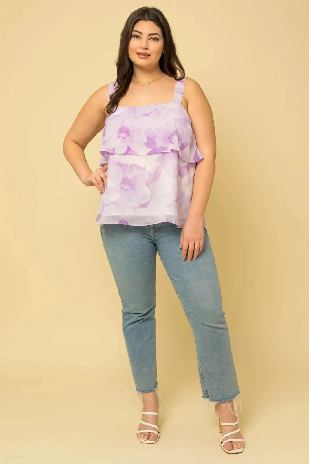 Layered Floral Tiered Hem Sleeveless Top