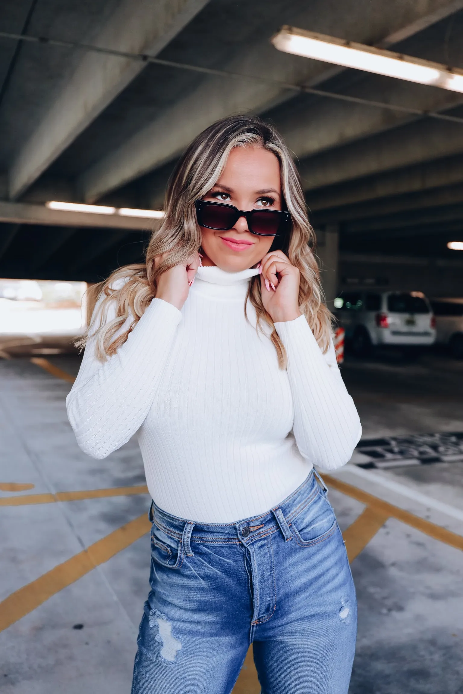 Level Up Mock Neck Fitted Bodysuit - Ivory
