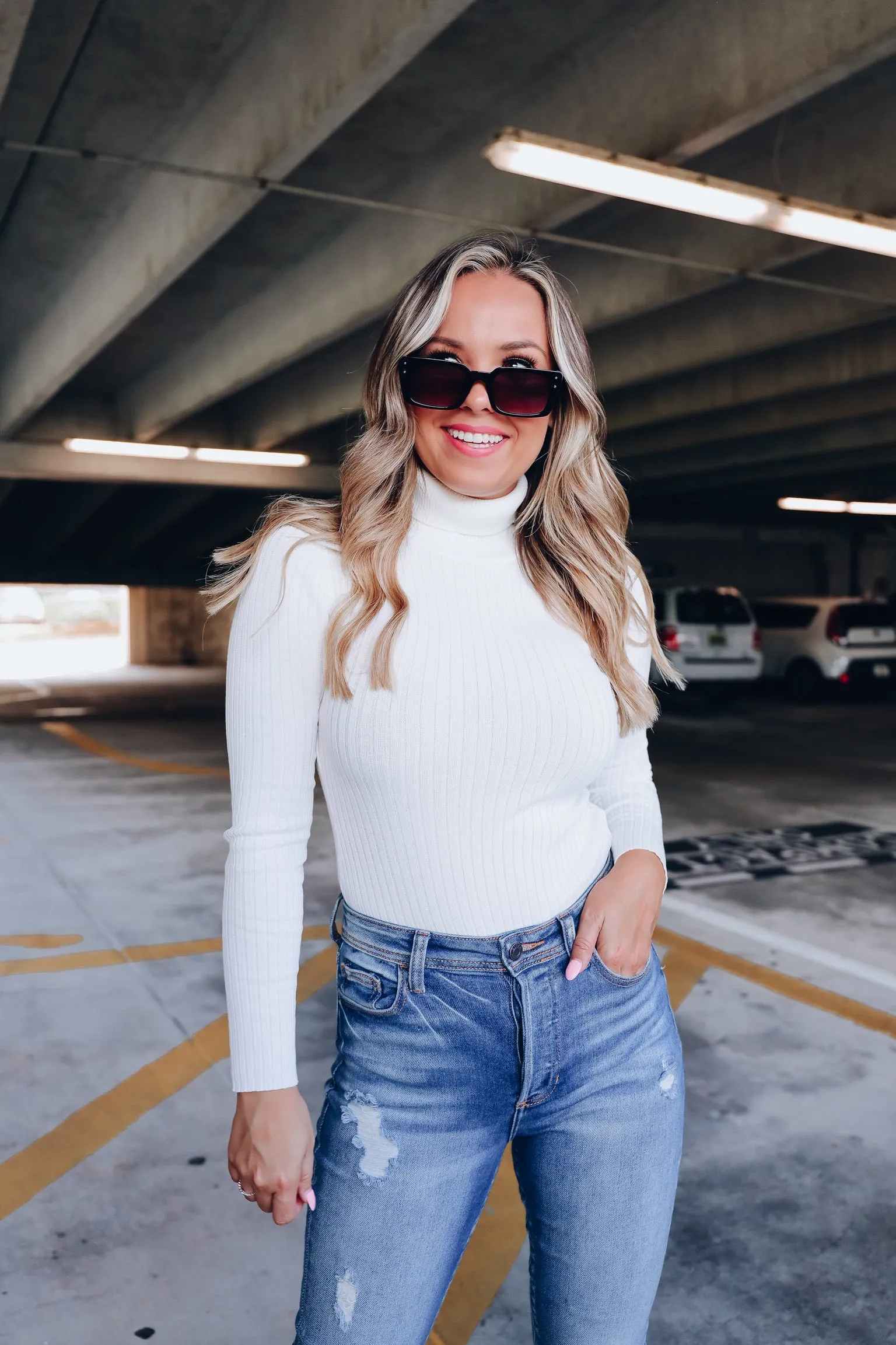 Level Up Mock Neck Fitted Bodysuit - Ivory