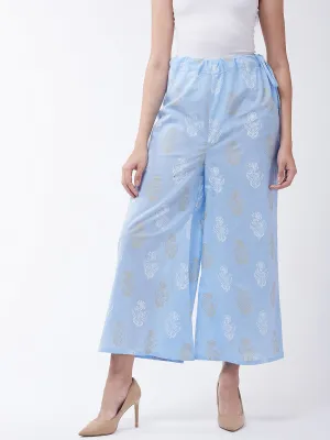 Madhubani Print Sky Blue Palazzo