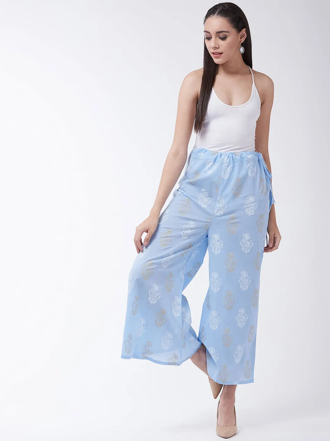 Madhubani Print Sky Blue Palazzo