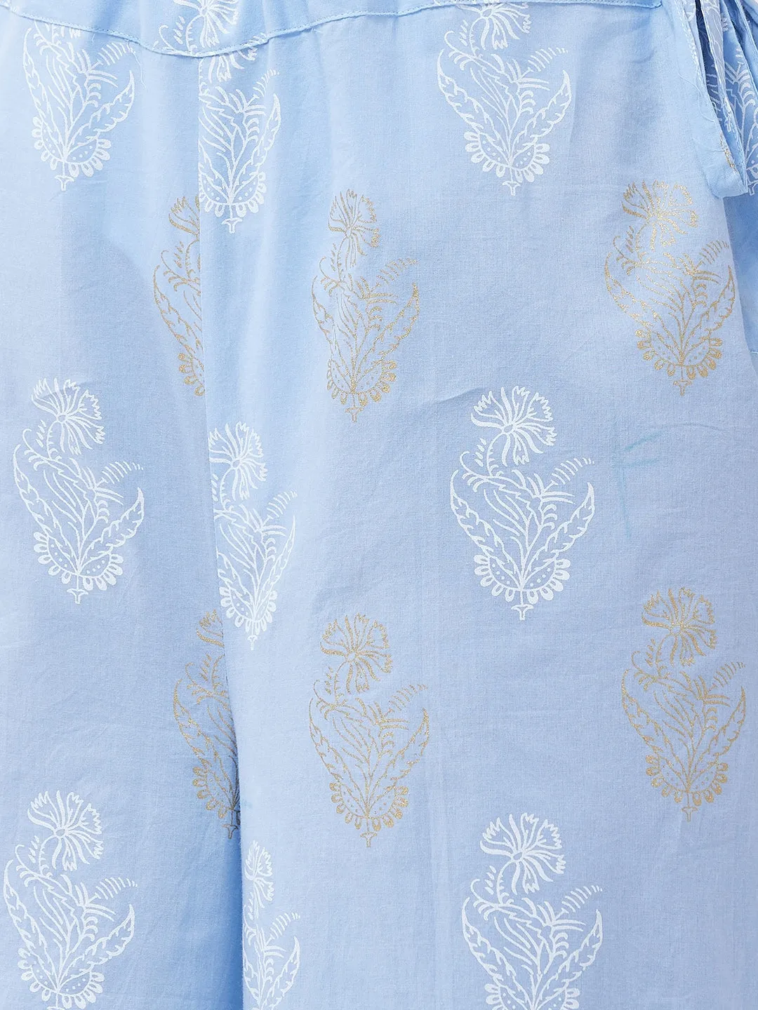 Madhubani Print Sky Blue Palazzo
