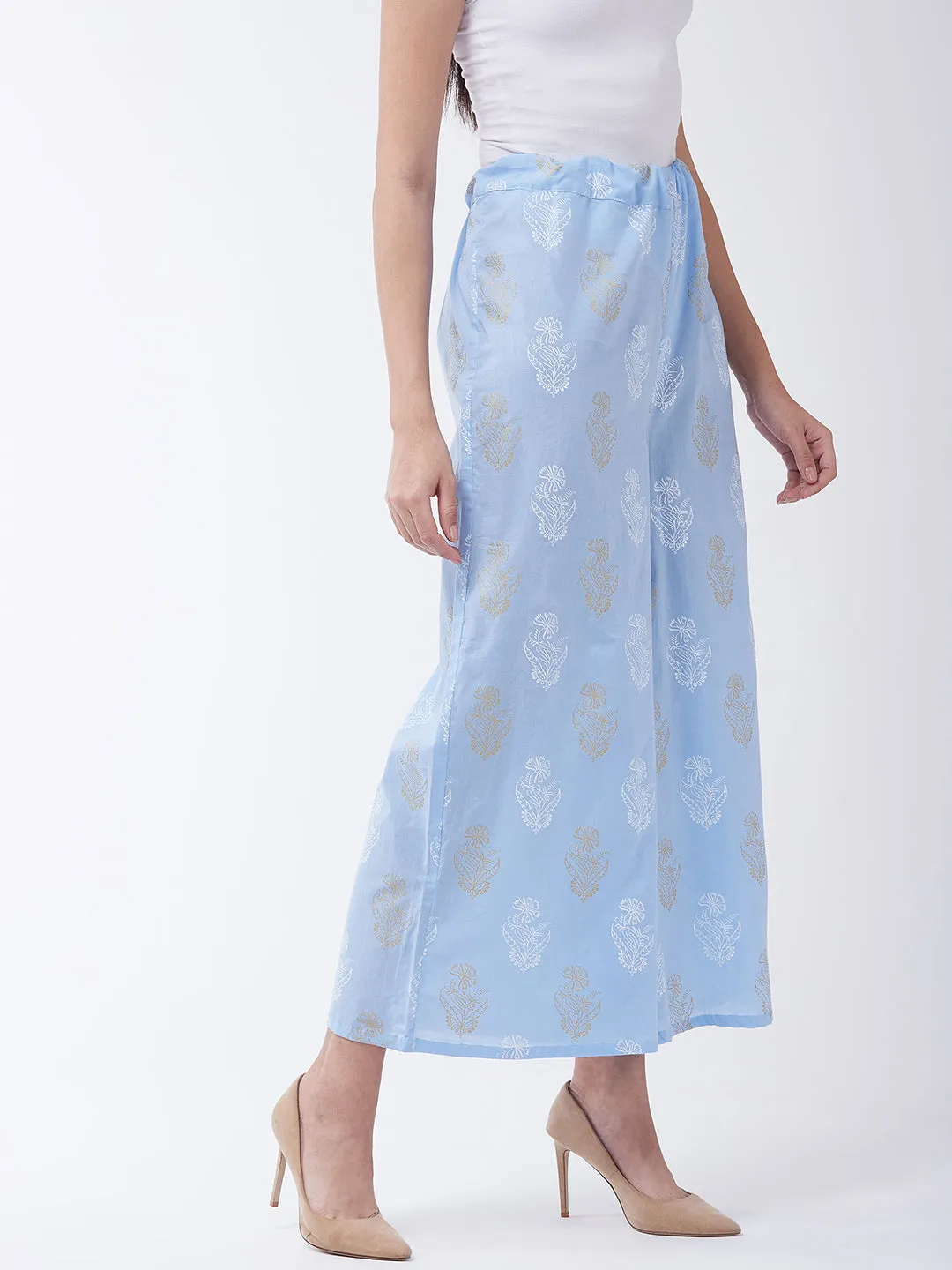 Madhubani Print Sky Blue Palazzo