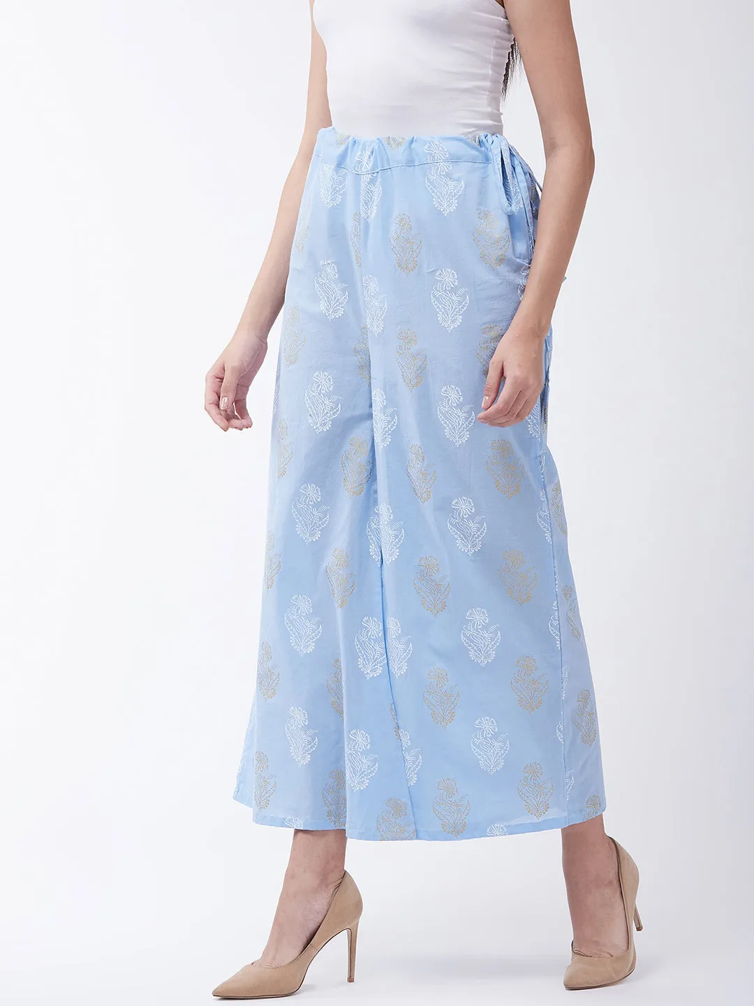 Madhubani Print Sky Blue Palazzo