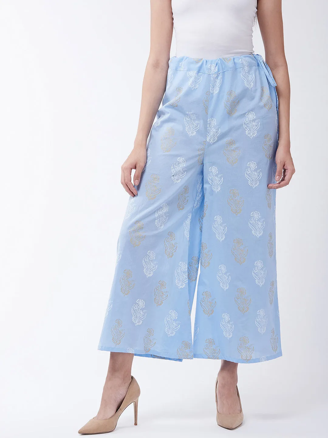 Madhubani Print Sky Blue Palazzo
