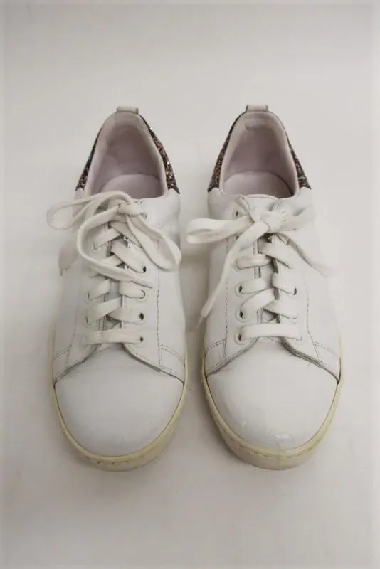 Maje Fanny Low Top Sneakers Glitter-Heel White Leather Size 36