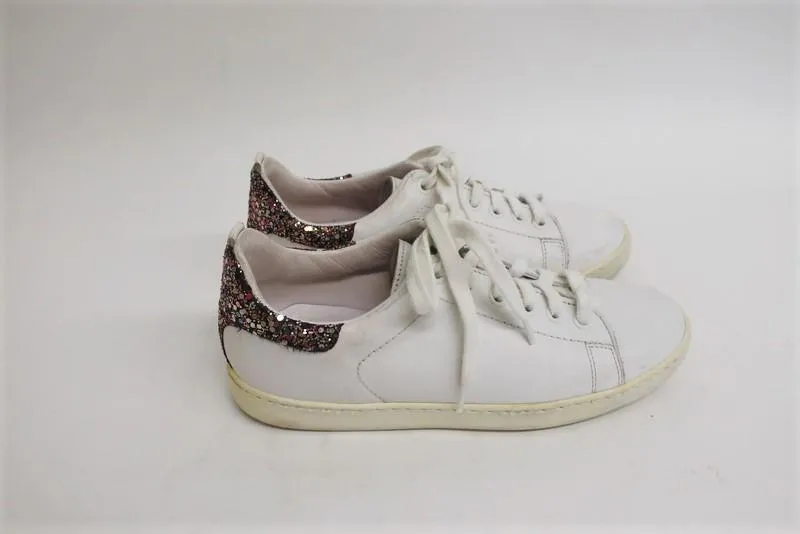 Maje Fanny Low Top Sneakers Glitter-Heel White Leather Size 36