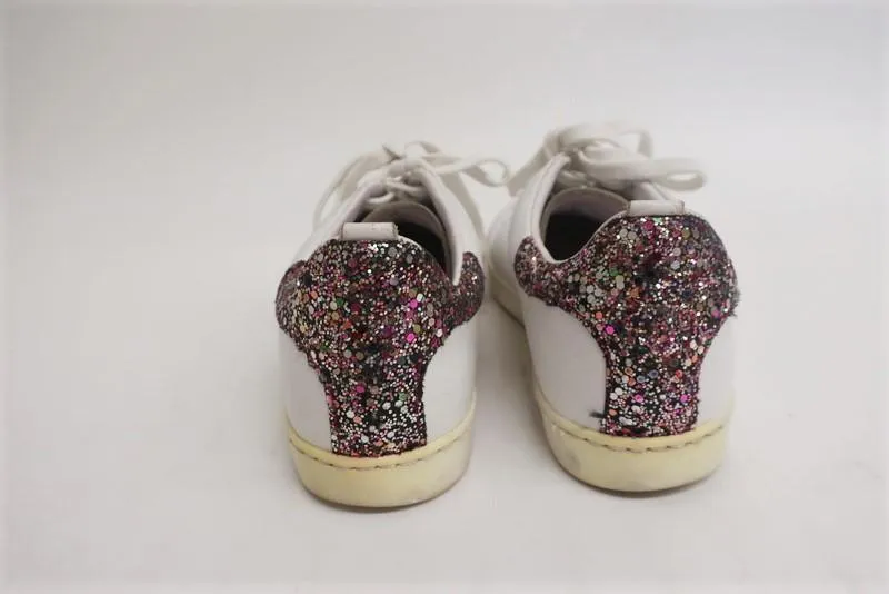 Maje Fanny Low Top Sneakers Glitter-Heel White Leather Size 36