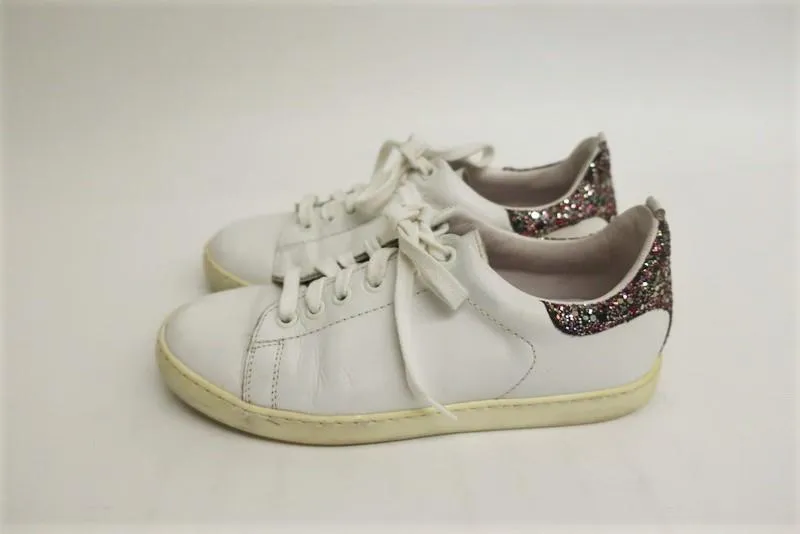 Maje Fanny Low Top Sneakers Glitter-Heel White Leather Size 36
