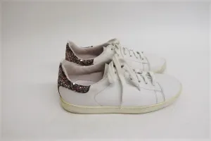 Maje Fanny Low Top Sneakers Glitter-Heel White Leather Size 36