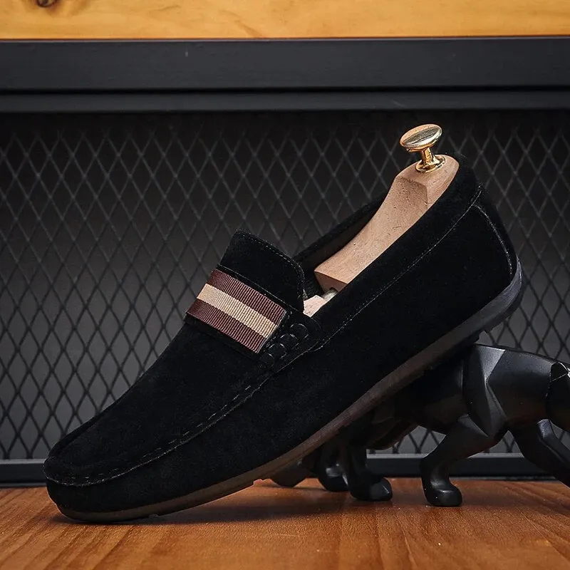 Men's Stylish Suede Loafers with Striped Design | Perfect for Everyday Wear