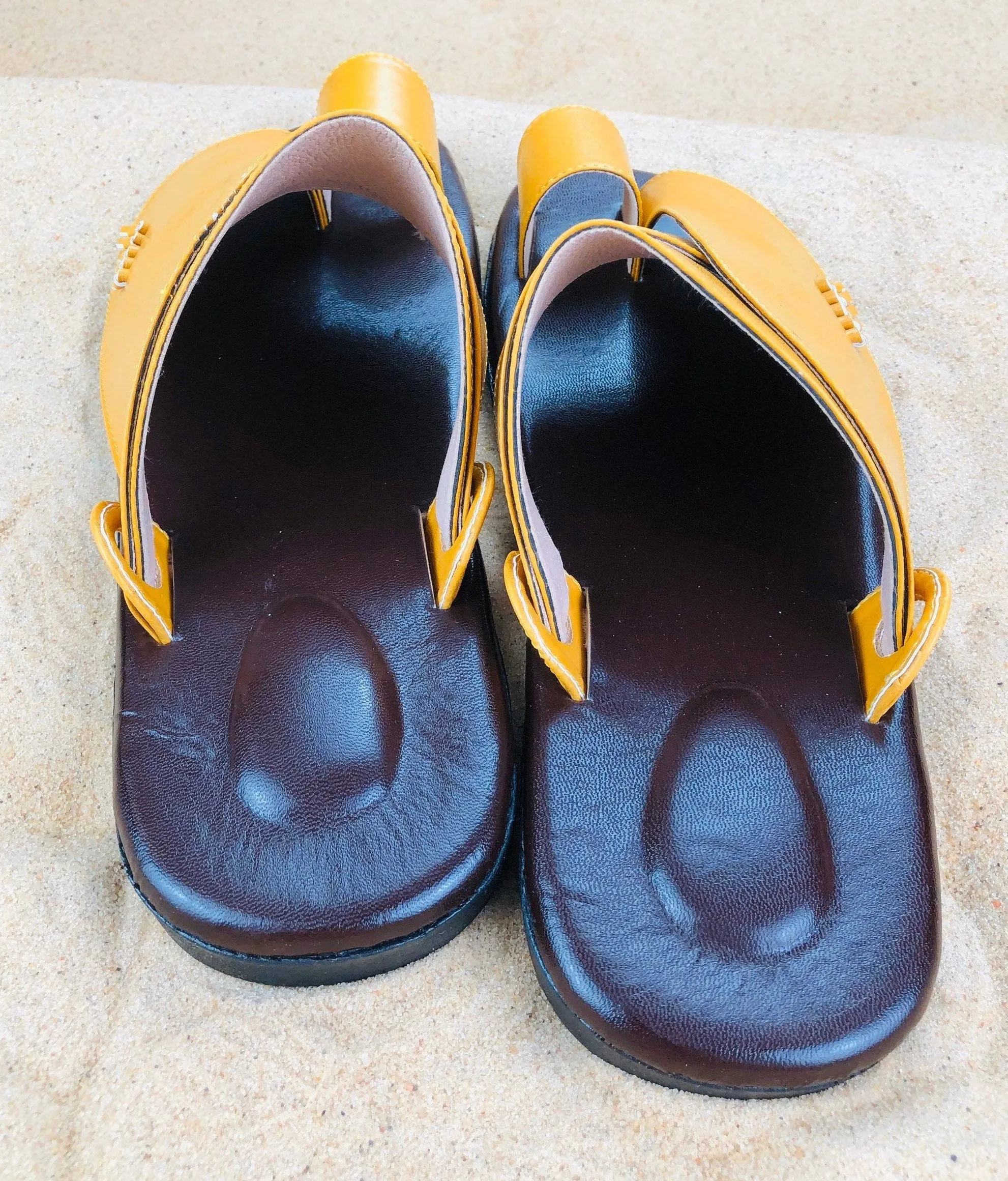 Mens Yellow Vegan Leather Sandals ~ SandCruisers ~ Traditional Arabian Sandals ~ Great for Outdoors, Beaches, Parks, Lakes, Pools!