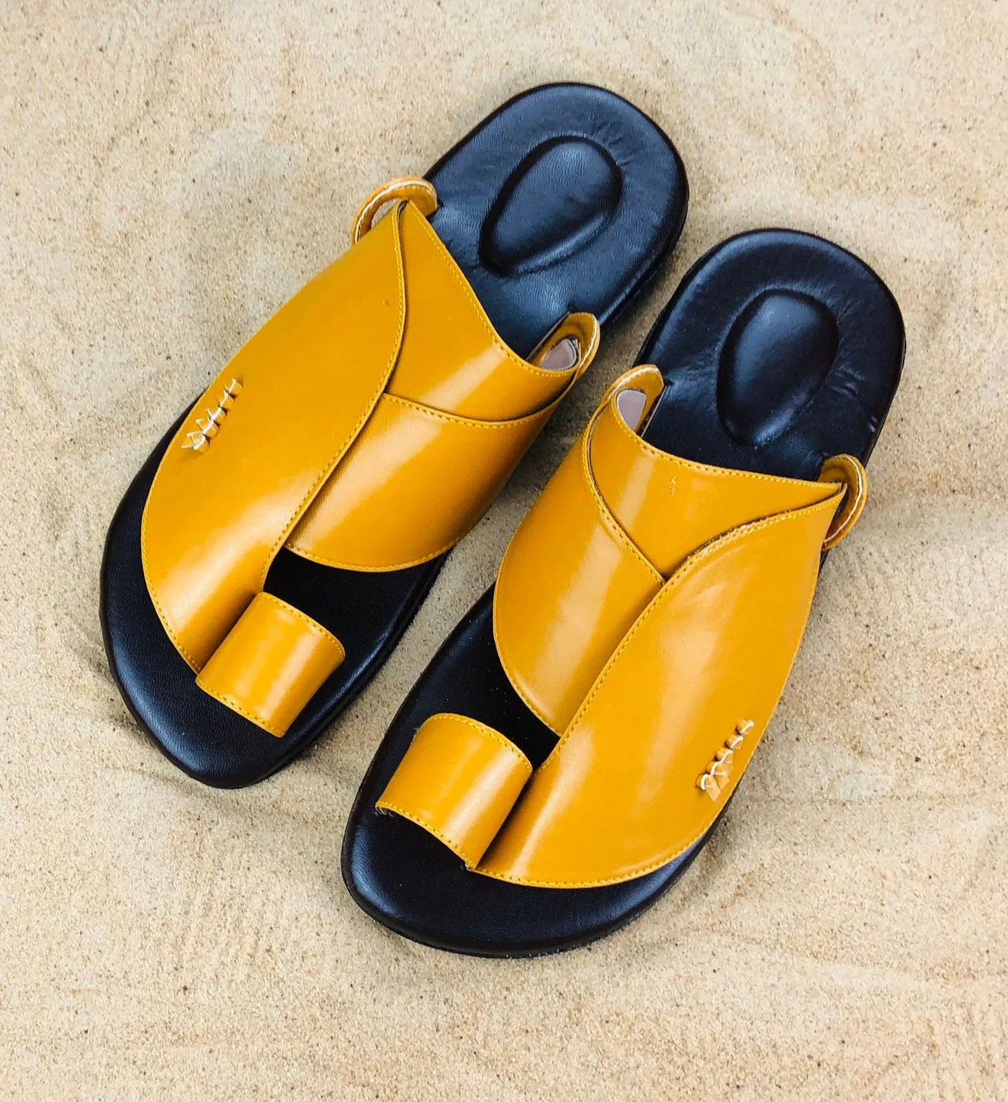 Mens Yellow Vegan Leather Sandals ~ SandCruisers ~ Traditional Arabian Sandals ~ Great for Outdoors, Beaches, Parks, Lakes, Pools!