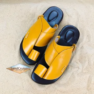 Mens Yellow Vegan Leather Sandals ~ SandCruisers ~ Traditional Arabian Sandals ~ Great for Outdoors, Beaches, Parks, Lakes, Pools!
