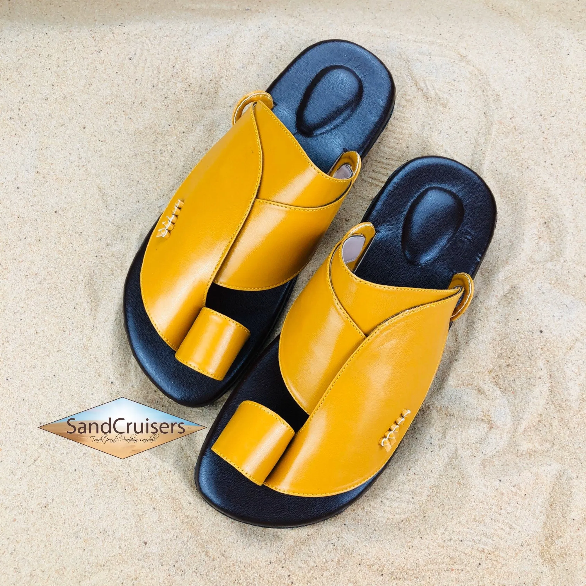 Mens Yellow Vegan Leather Sandals ~ SandCruisers ~ Traditional Arabian Sandals ~ Great for Outdoors, Beaches, Parks, Lakes, Pools!