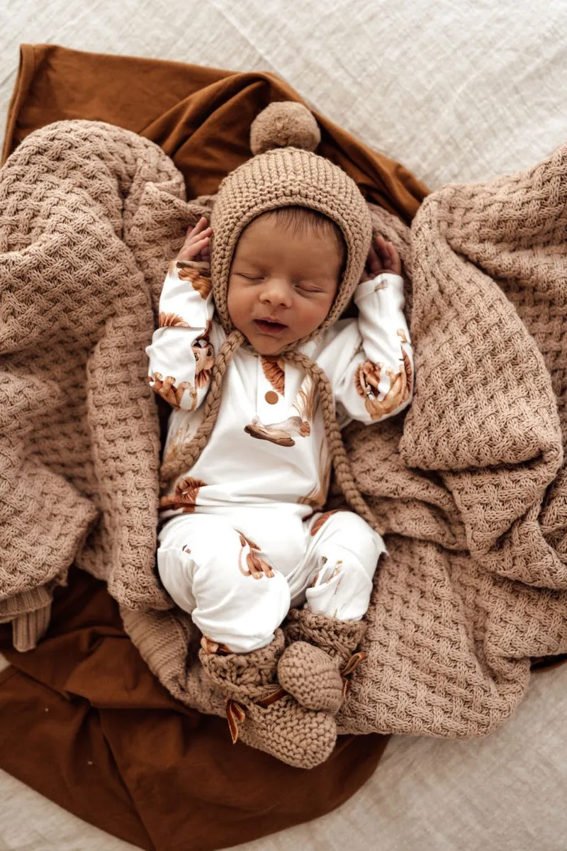 Merino Wool Bonnet & Bootie Set - Fawn