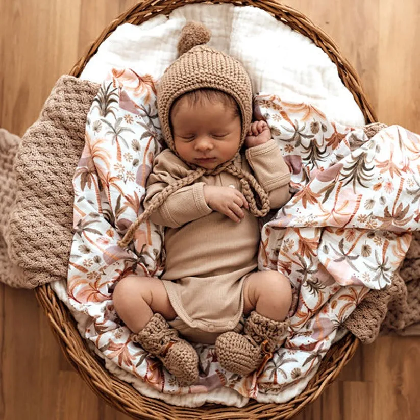Merino Wool Bonnet & Bootie Set - Fawn