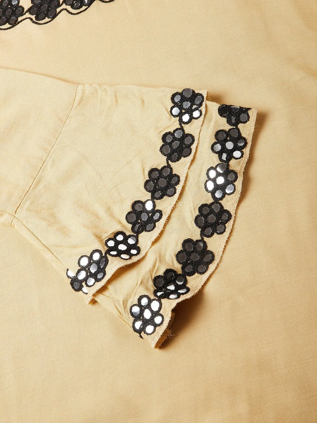 Mirror Work Beige Kurta With Black Dupatta And Palazo